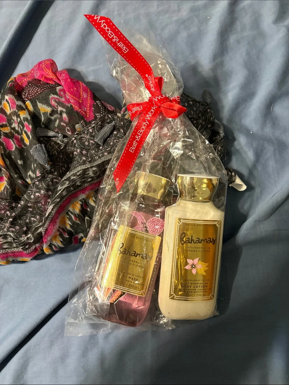 Bath & Body Works Bahama Coconut & Pink Soap Gift Set - Pink & Cream and scarf